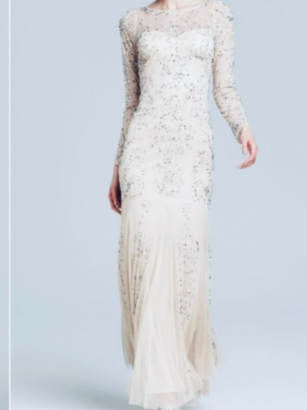 Adrianna Papell Ivory Beaded Long-Sleeve Wedding Gown